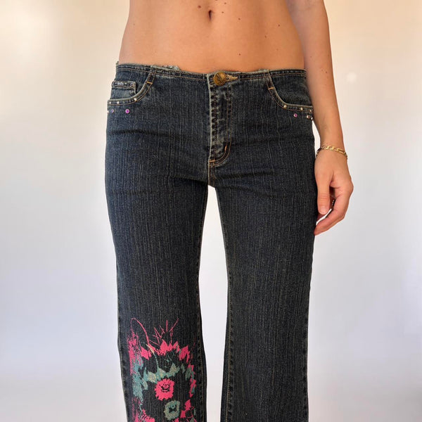 Y2K Low Rise Embellished Jeans (XS)