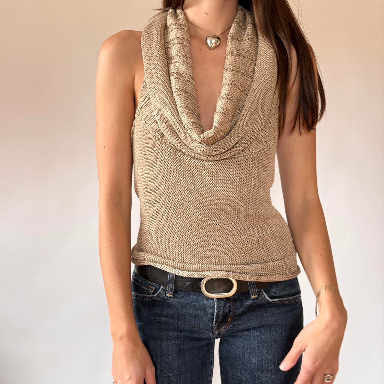 Y2K Slouchy Knit Backless Top (M/L)