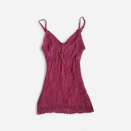 Y2K Pink Crochet Tank (S/M)