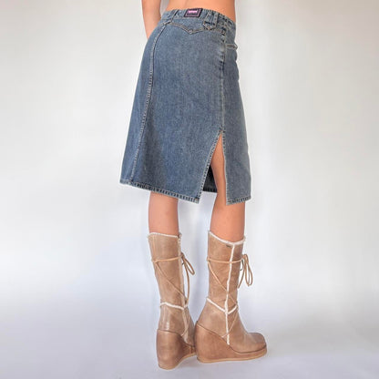 Y2K Bubblegum Denim Midi Skirt (S)