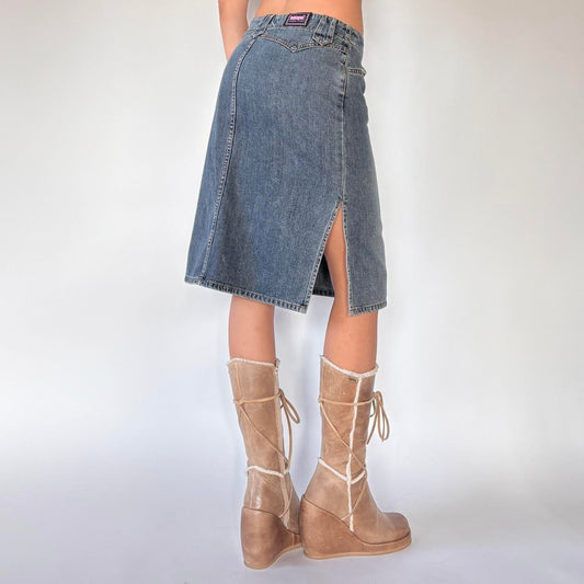 Y2K Bubblegum Denim Midi Skirt (S)
