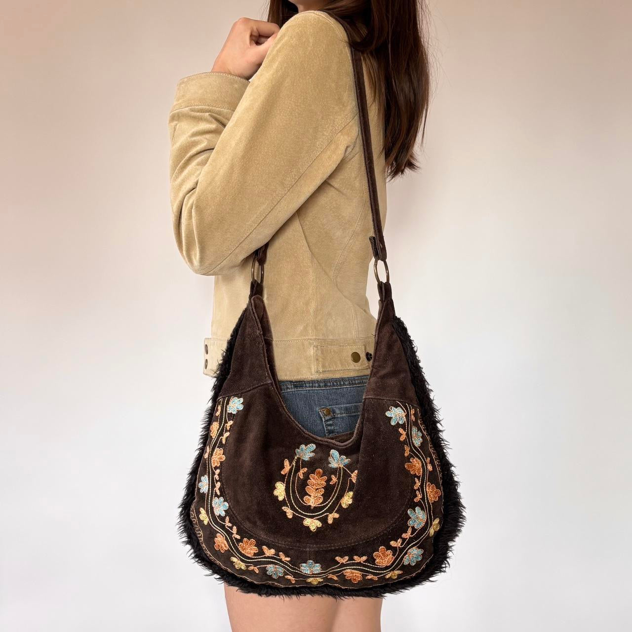 Y2K Does 70s Embroidered Suede Purse