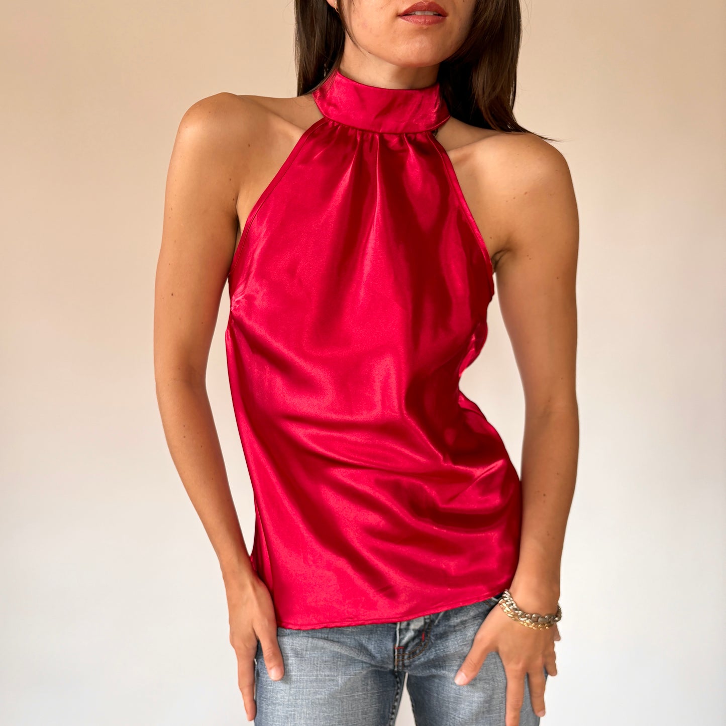 2000s Cherry Satin Halter (S/M)