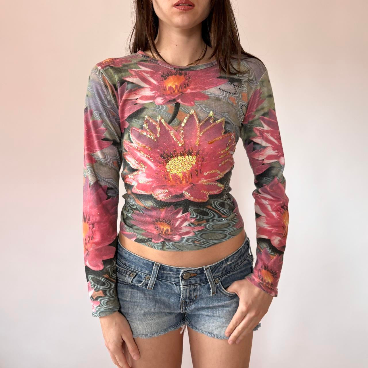 Y2K Water Lily Longsleeve Top (S/M)