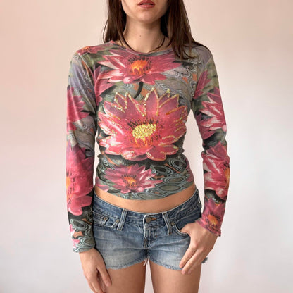 Y2K Water Lily Longsleeve Top (S/M)