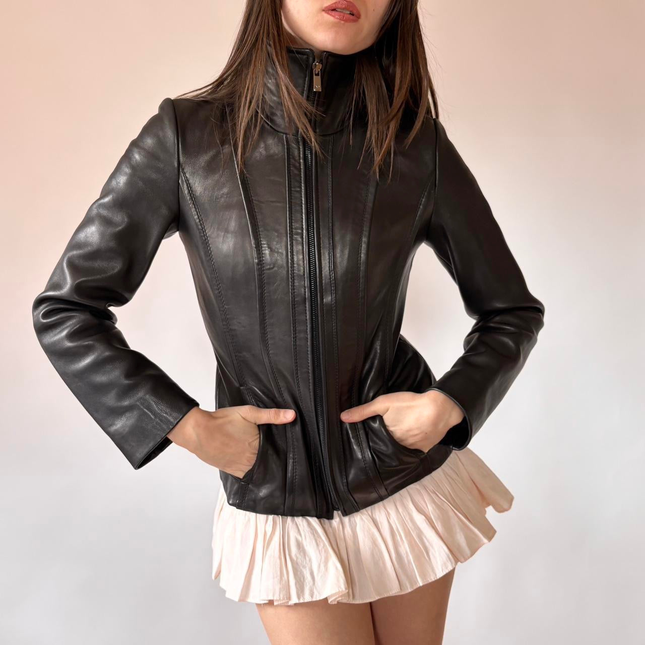 2000s Fitted Leather Jacket (XS)