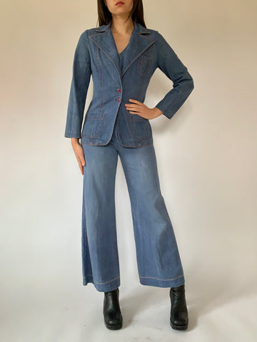 Vintage 1970s Denim Suit - Small