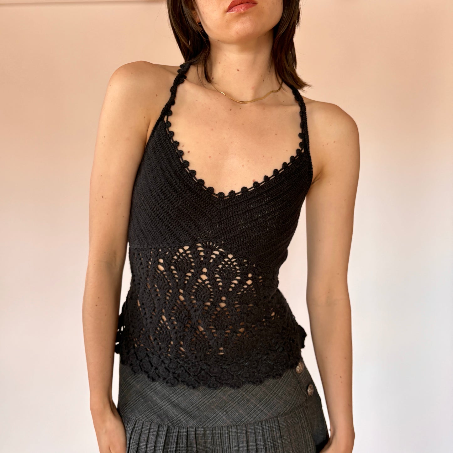 Y2K Noir Crochet Tank (M)