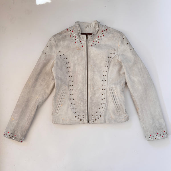 2000s Painted Rose & Studded Leather Jacket (S/M)