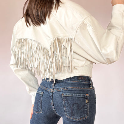 80s White Leather Fringe Jacket (M)
