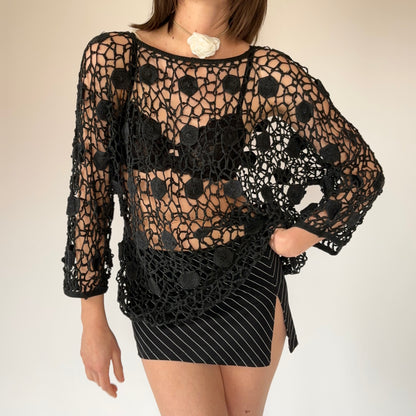 Vintage Noir Crochet Top (L)