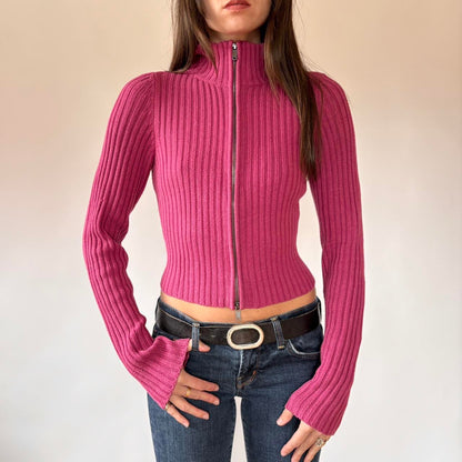 American Eagle Raspberry Double Zip Sweater (M)