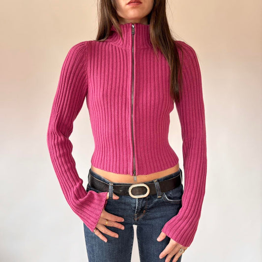 American Eagle Raspberry Double Zip Sweater (M)