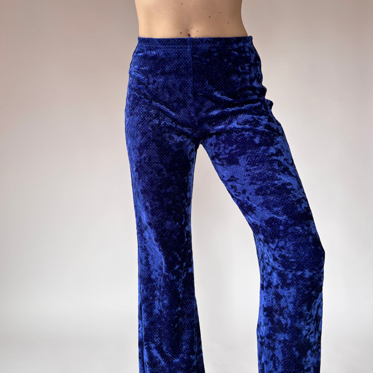 90s Royal Blue Crushed Velvet Flares (S)