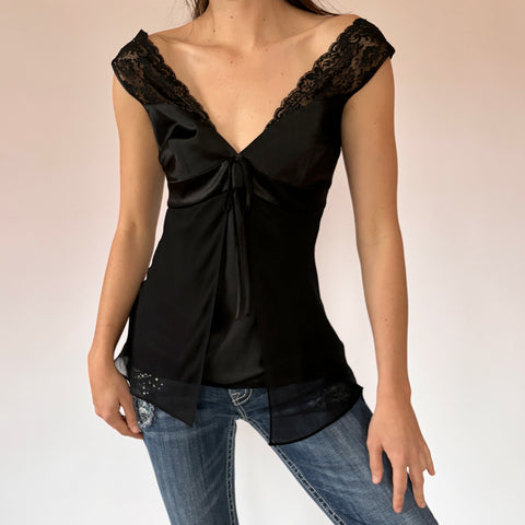 Y2K Noir Silk Cami (XS/S)