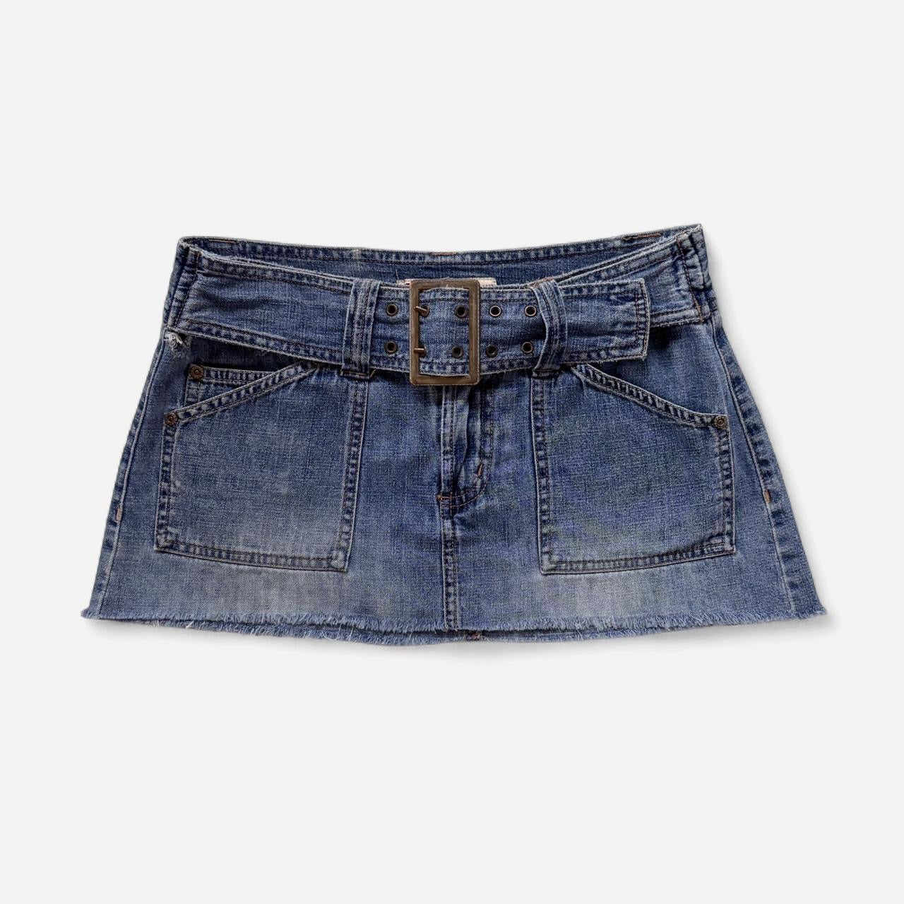Y2K Belted Denim Micro Mini Skirt (XS)