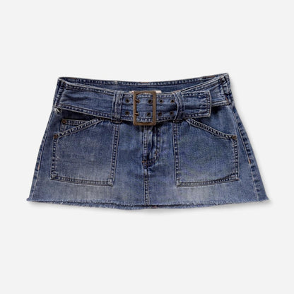 Y2K Belted Denim Micro Mini Skirt (XS)