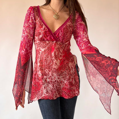 Y2K Bebe Paisley Whimsy Top (S)