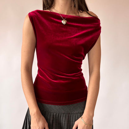 90s Red Velvet Cowl Neck Top (M)