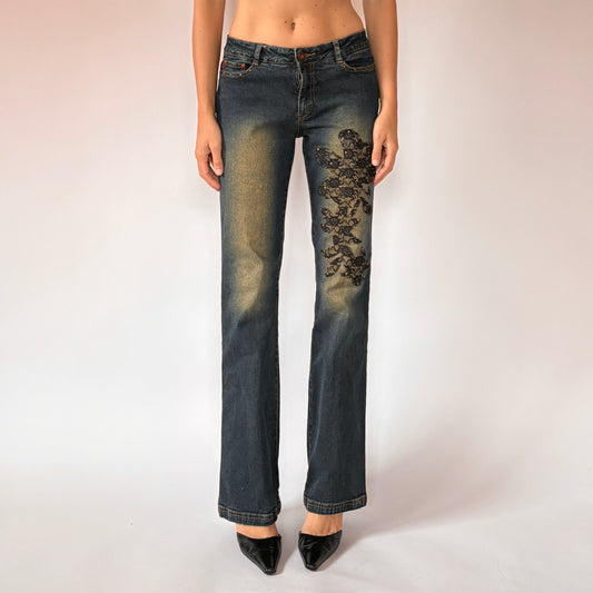 Y2K Lace Appliqué Jeans (S)