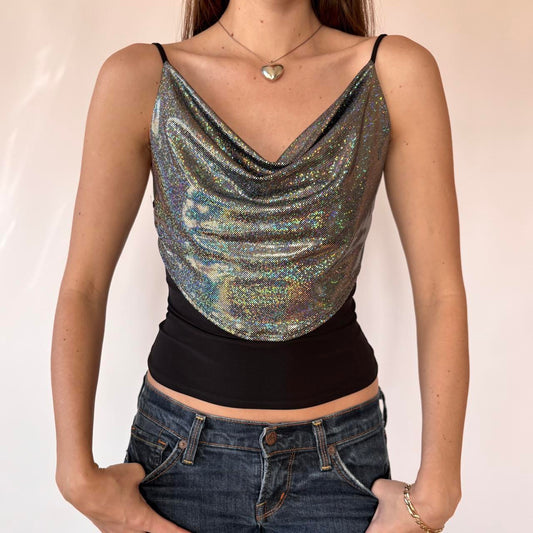 Y2K Disco Cowl Neck Top (S/M)
