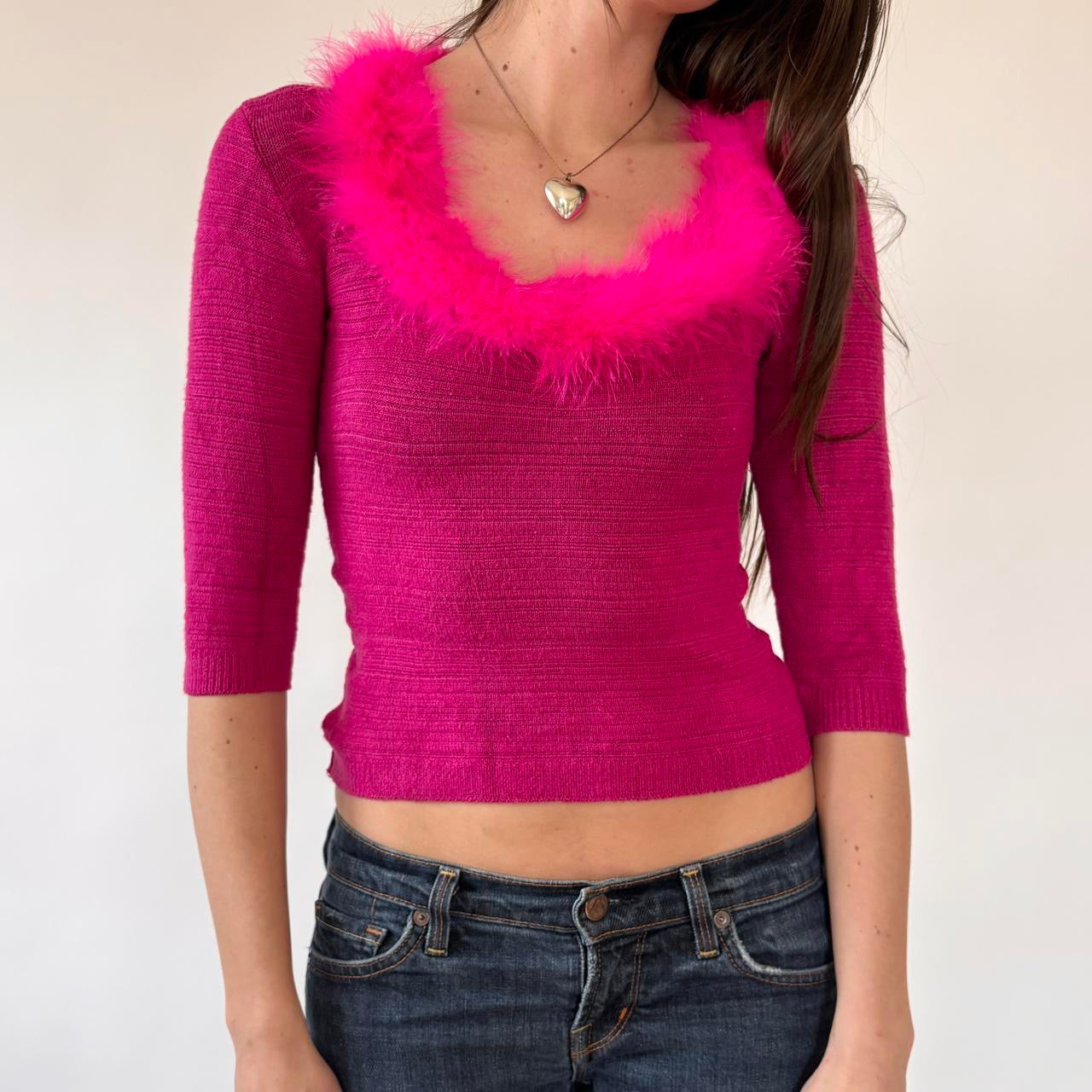 Y2K Frederick’s of Hollywood Pink Boa Top (S/M)