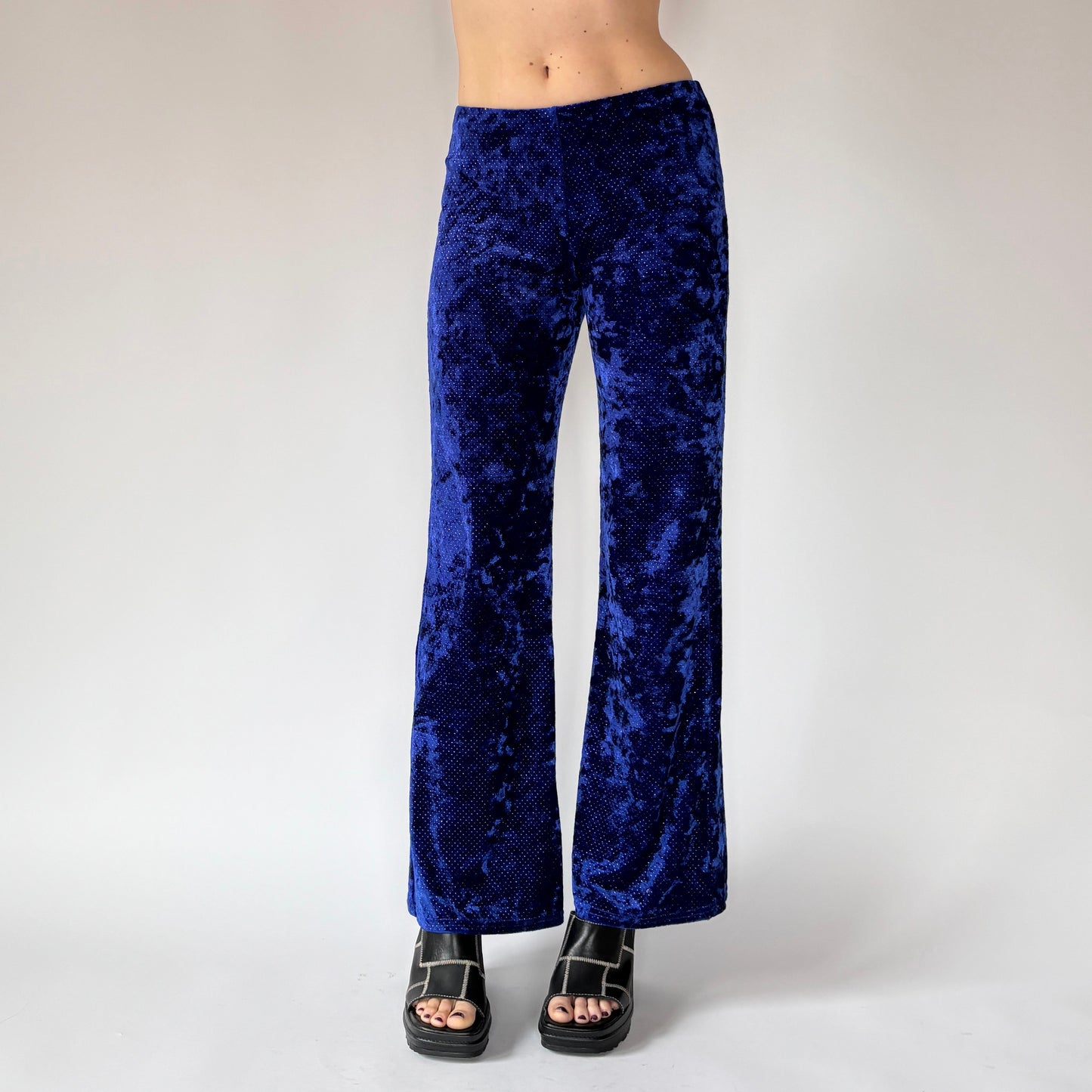 90s Royal Blue Crushed Velvet Flares (S)