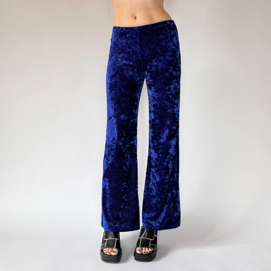 90s Royal Blue Crushed Velvet Flares (S)