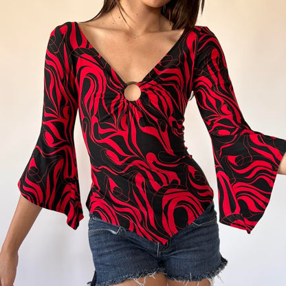 Psychedelic Bell Sleeve Top (M)