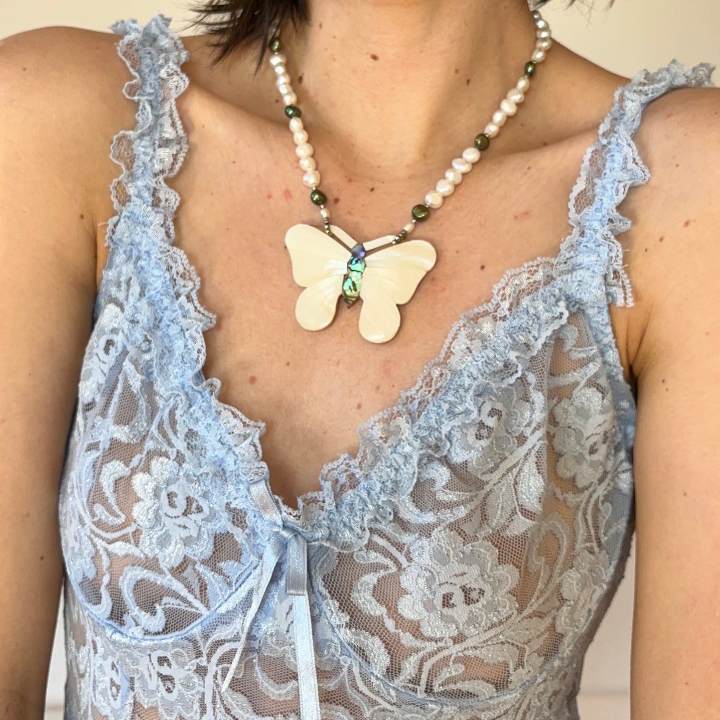 Vintage Butterfly & Pearl Necklace