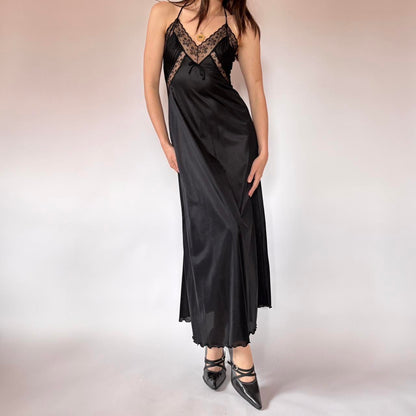 80s Noir Maxi Slip Dress (S)
