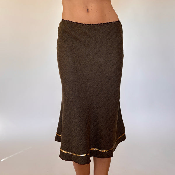 2000s Tweed Office Midi Skirt (S/M)