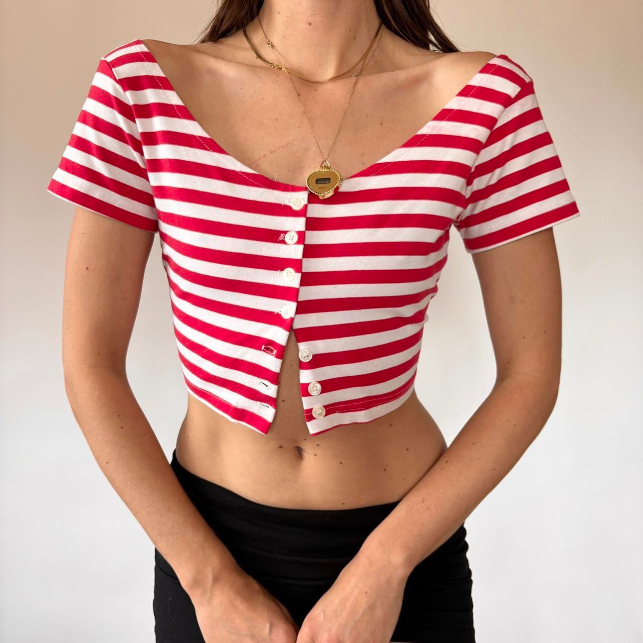 90s Striped Button Crop Top (S/M)