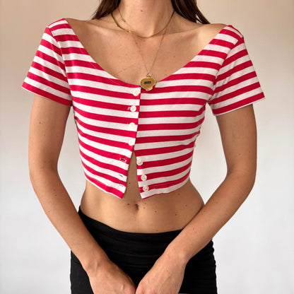 90s Striped Button Crop Top (S/M)