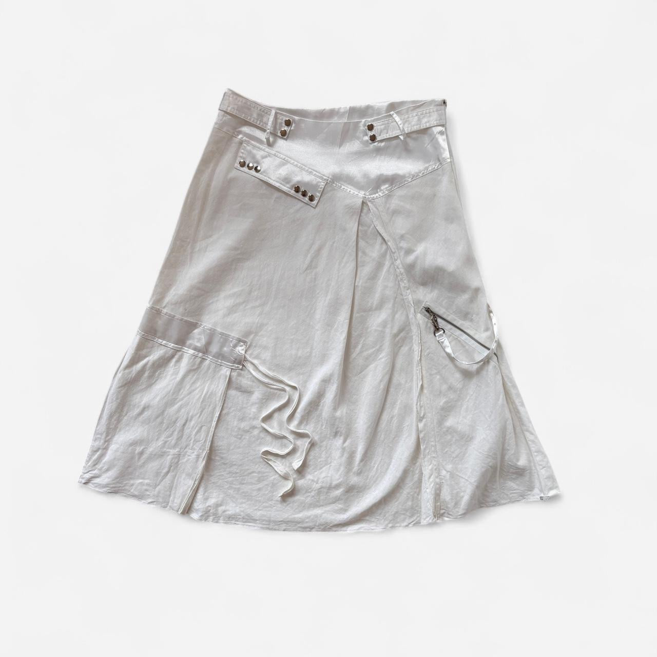 White Linen Cargo Utility Skirt (M)