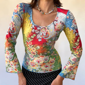 Y2K Rainbow Floral Top (S)