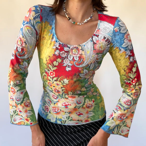 Y2K Rainbow Floral Top (S)