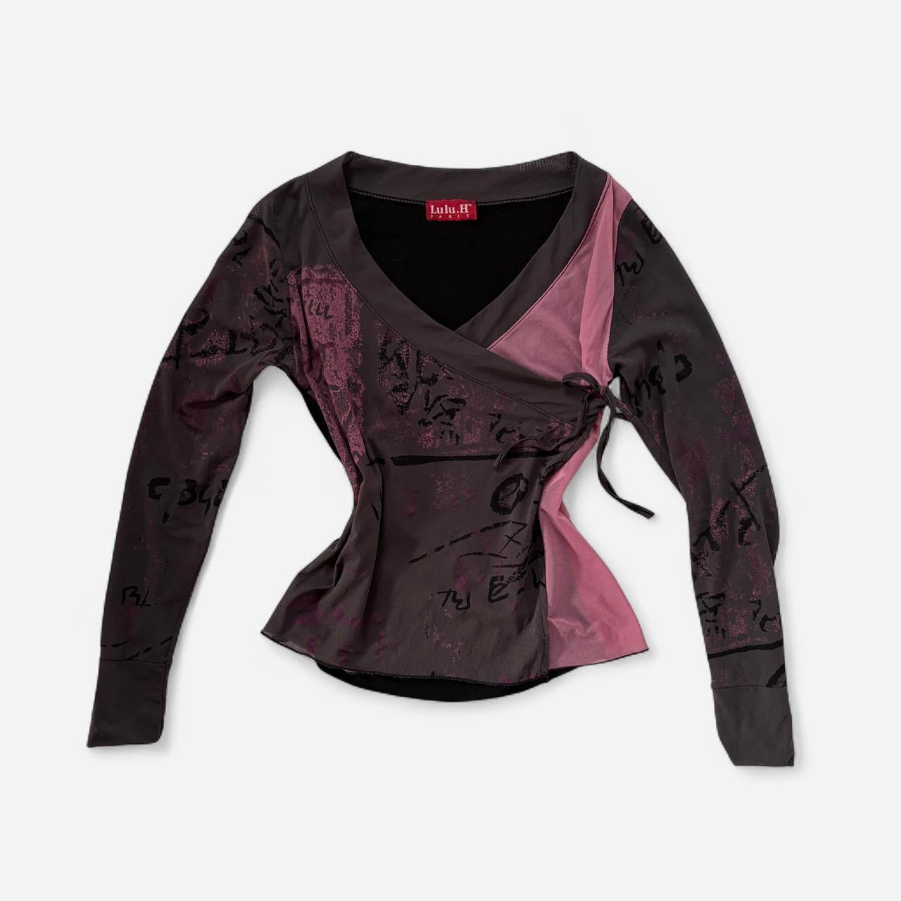 2000s French Graphic Mesh Top (XS/S)