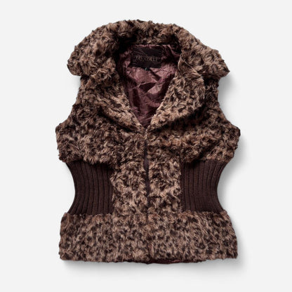 Y2K Furry Leopard Vest (L)