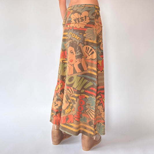 Y2K Graphic Pop Art Maxi Skirt (M/L)