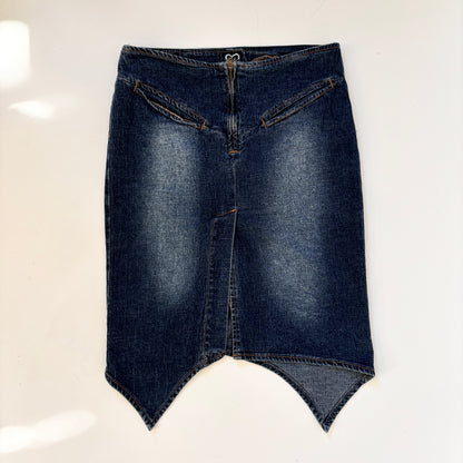 Y2K Asymmetrical Denim Midi Skirt (XS)