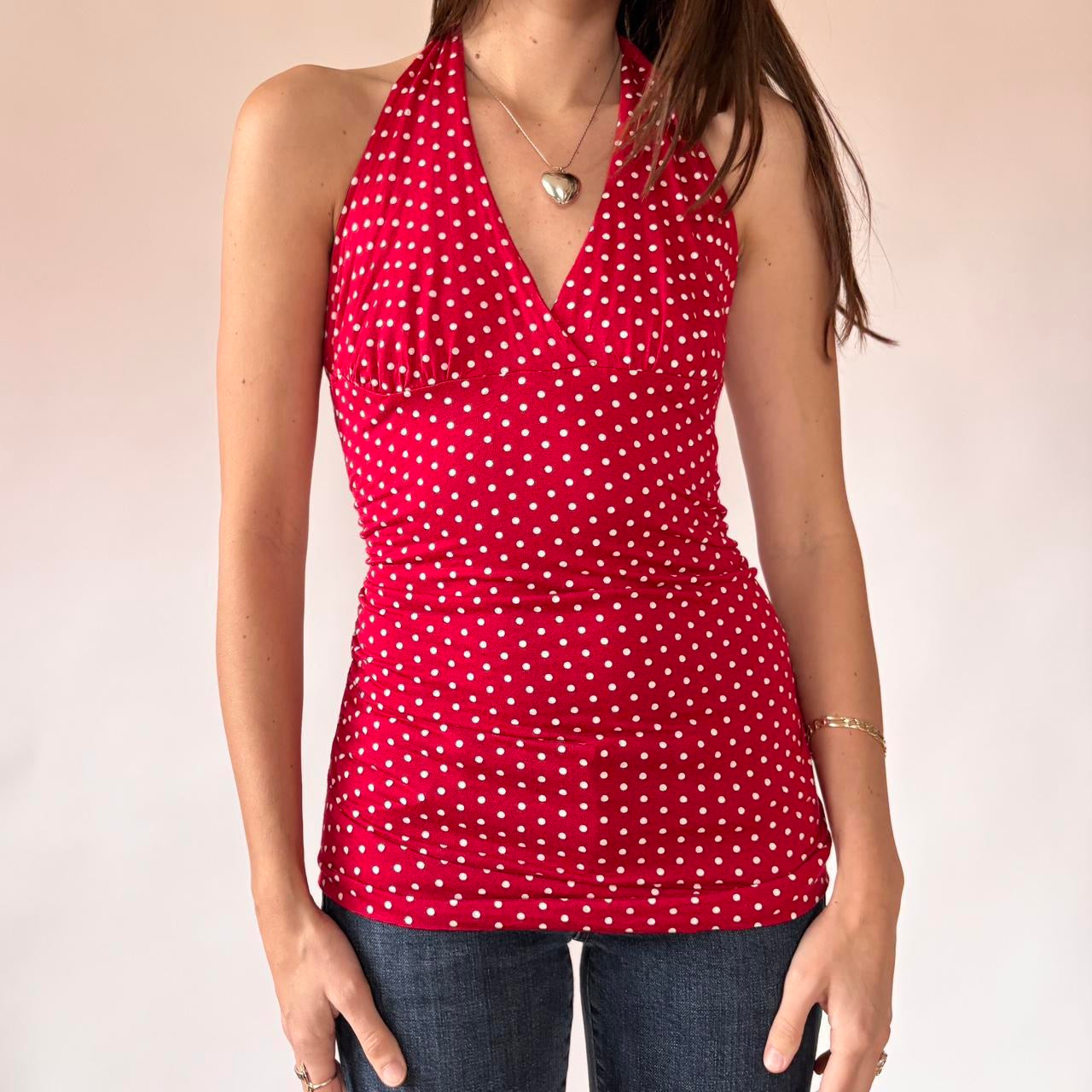 Red Polka Dot Halter Top (M)