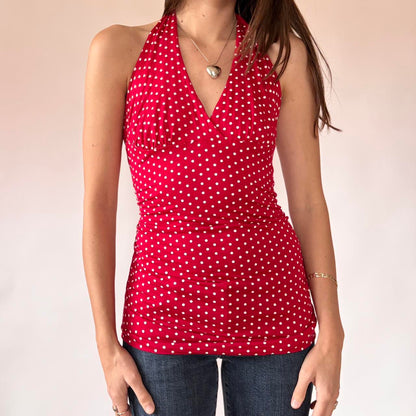 Red Polka Dot Halter Top (M)