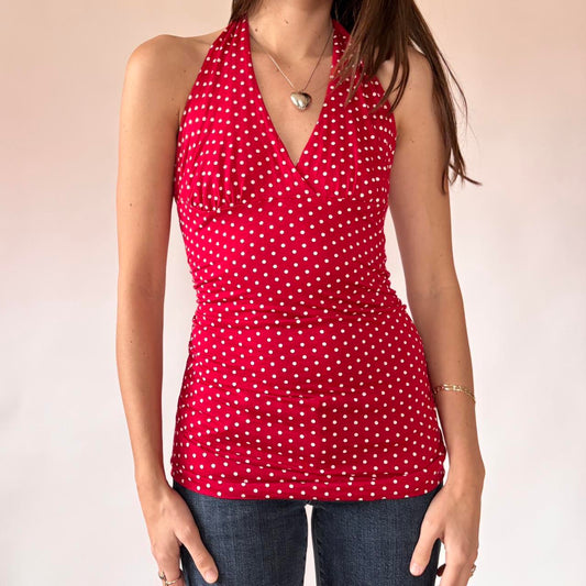 Red Polka Dot Halter Top (M)