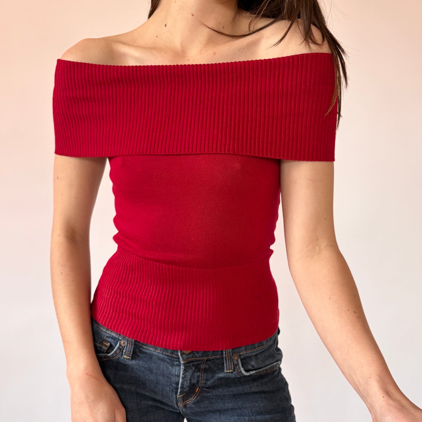 Y2K Crimson Off Shoulder Top (XS)