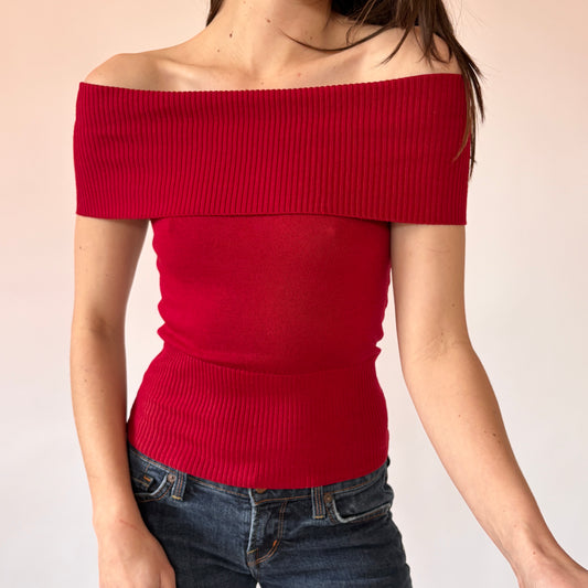 Y2K Crimson Off Shoulder Top (XS)