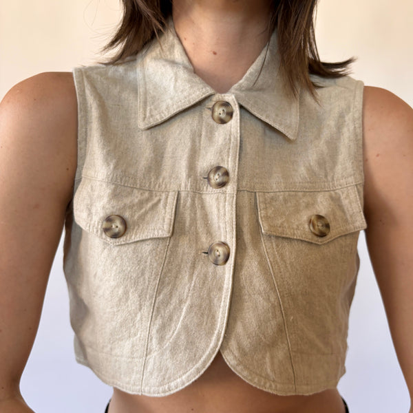 90s Linen Cropped Vest (XS)