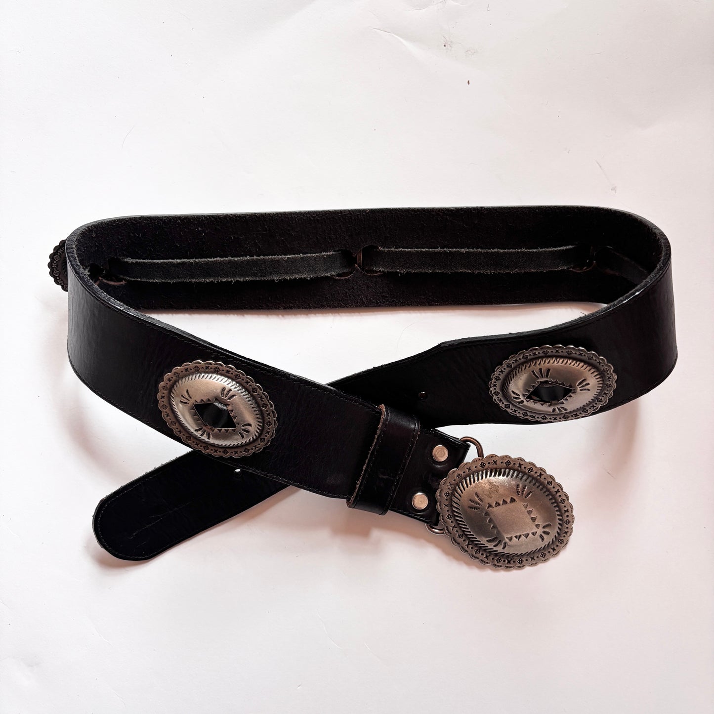 Vintage Black Leather Concho Belt (S)