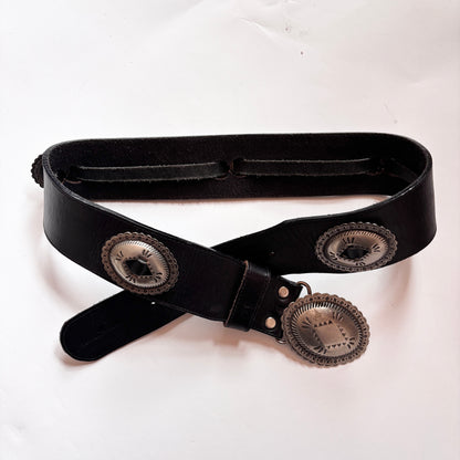 Vintage Black Leather Concho Belt (S)