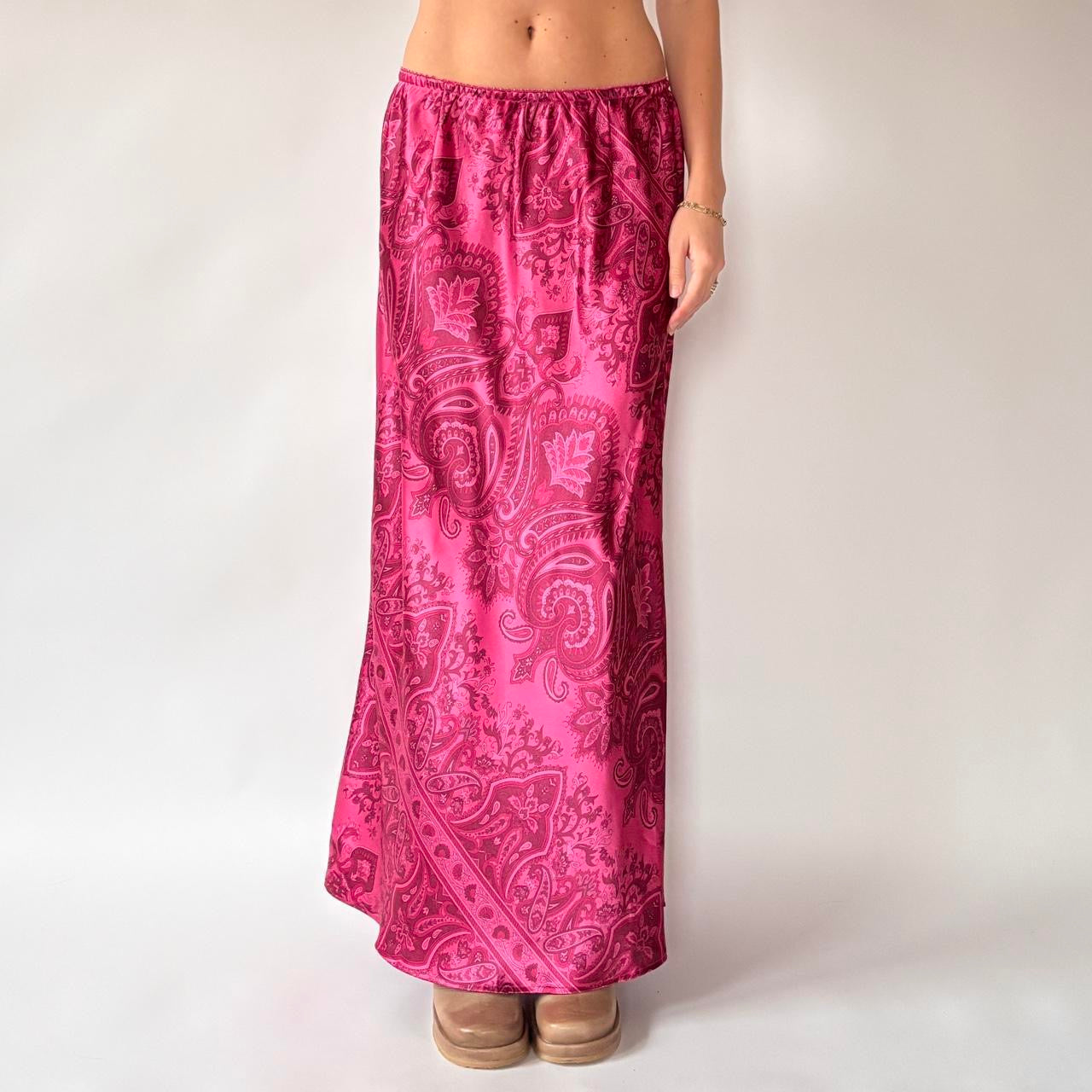 Y2K Pink Paisley Satin Maxi Skirt (S/M)